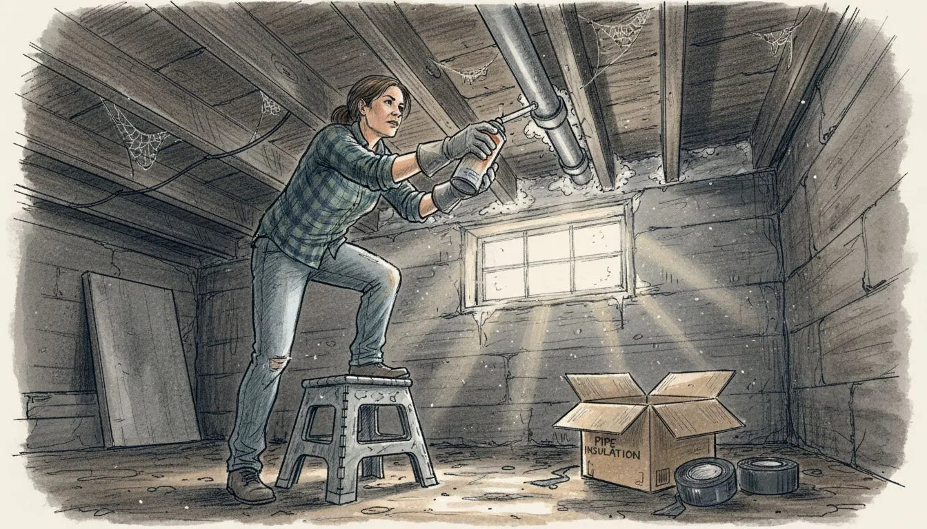 Sealing and insulating exposed crawl space pipe