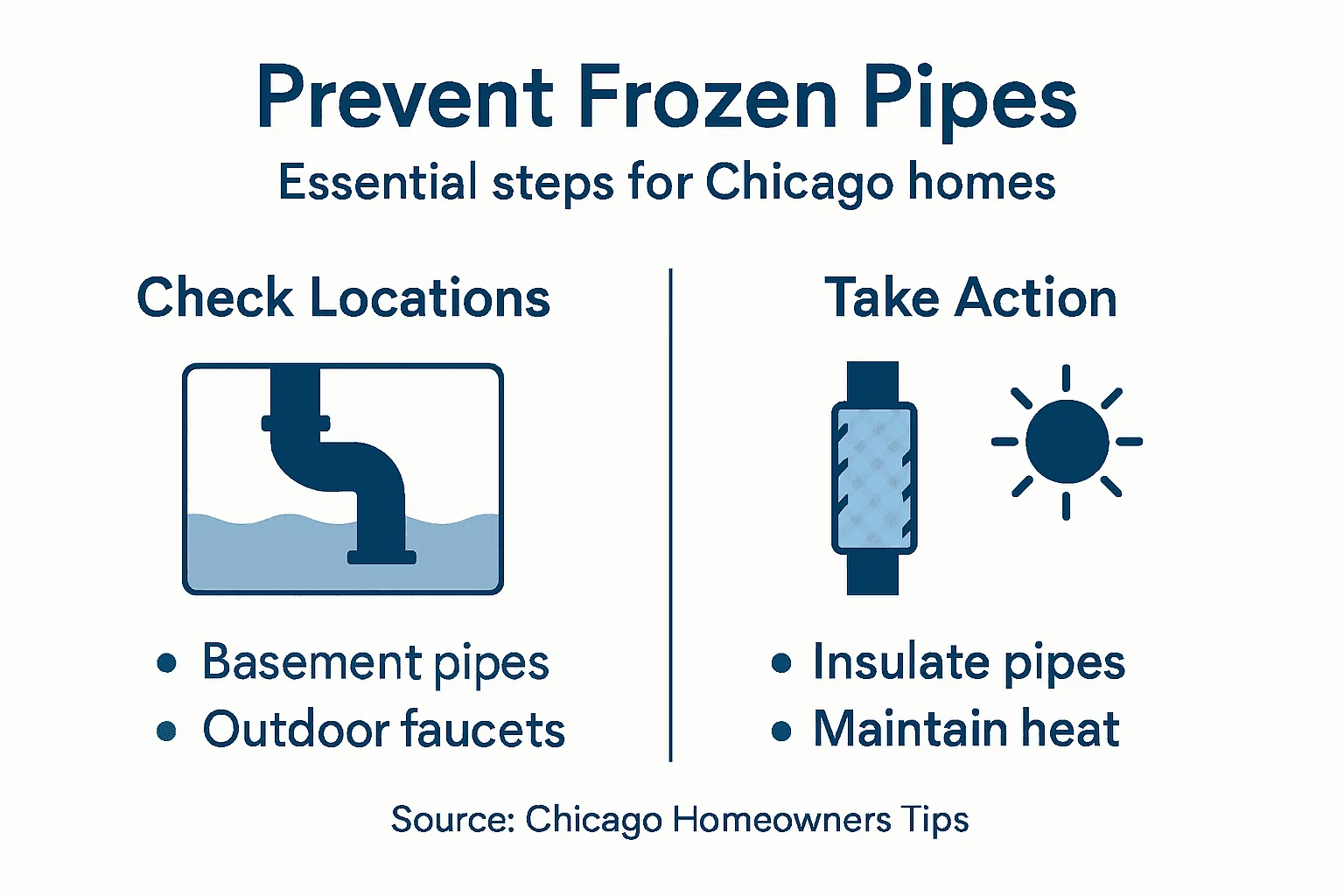 Infographic with steps to prevent frozen pipes