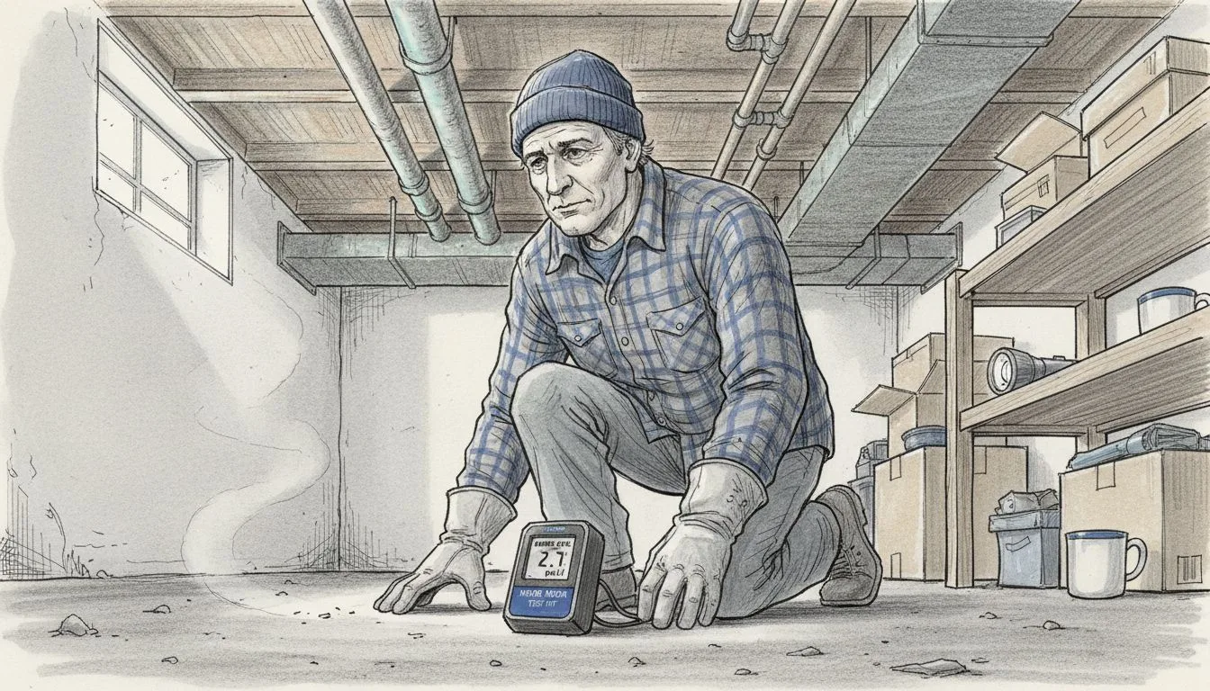 Person setting up radon test in basement