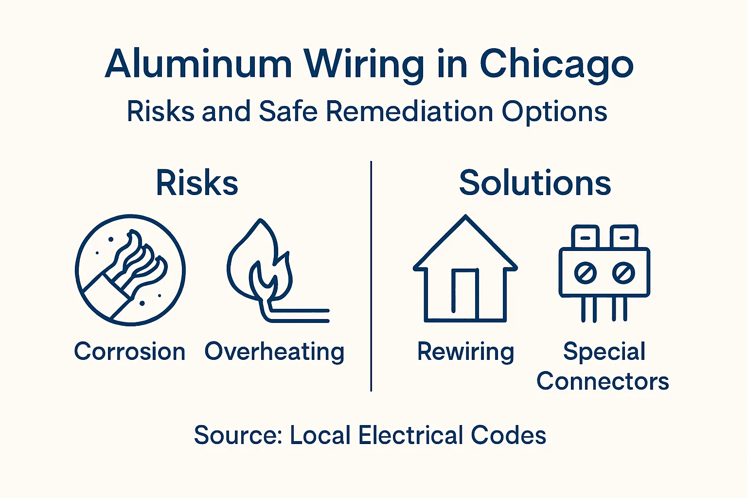 Infographic outlining aluminum wiring risks and solutions