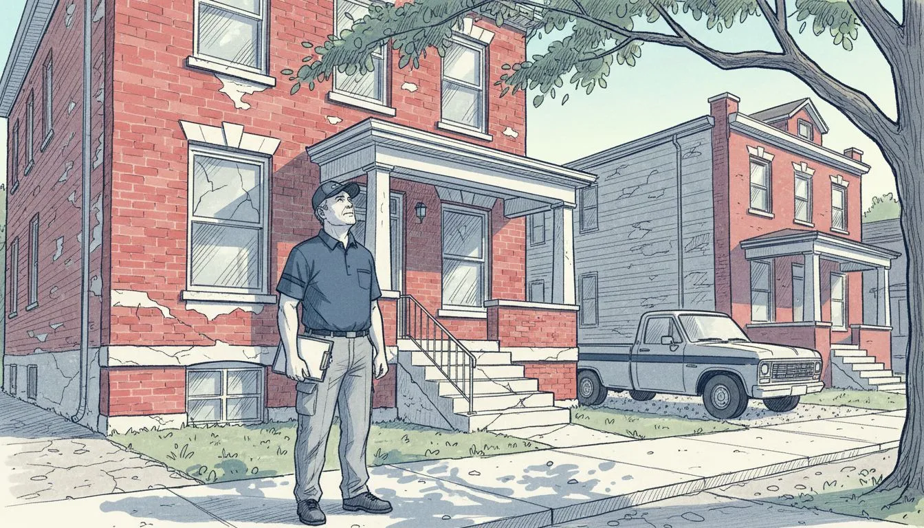 Home inspector in front of Chicago flipped house