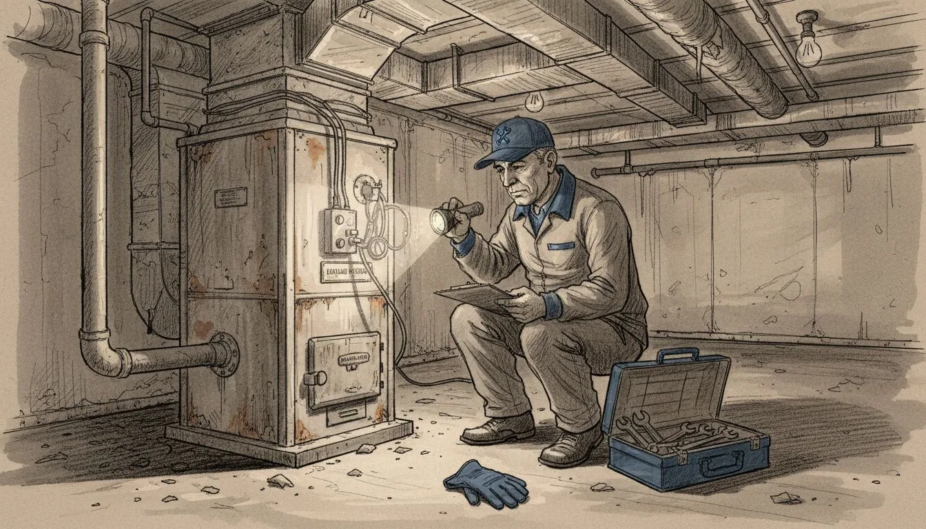 HVAC technician inspects furnace for VA loan