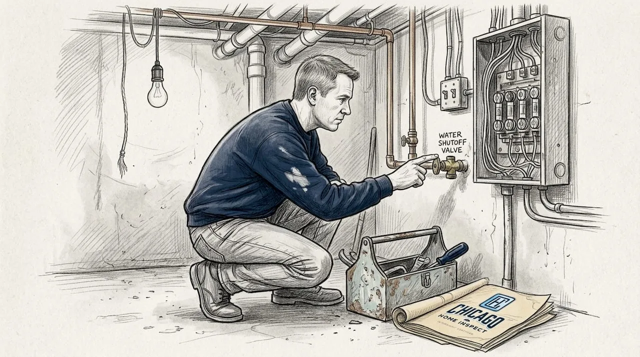 Homeowner locating basement shutoff valve