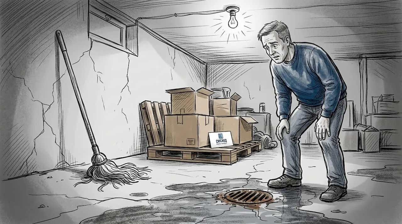 Homeowner examines water in old Chicago basement