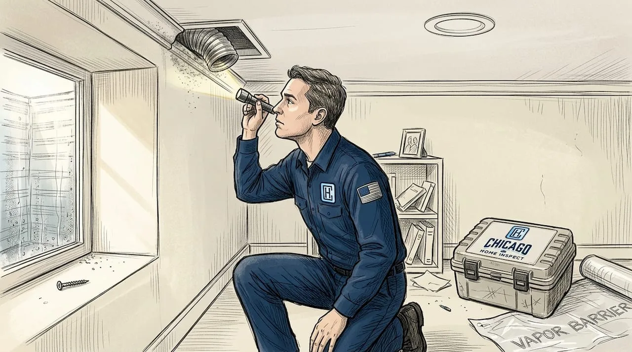 Contractor inspecting basement bedroom ventilation
