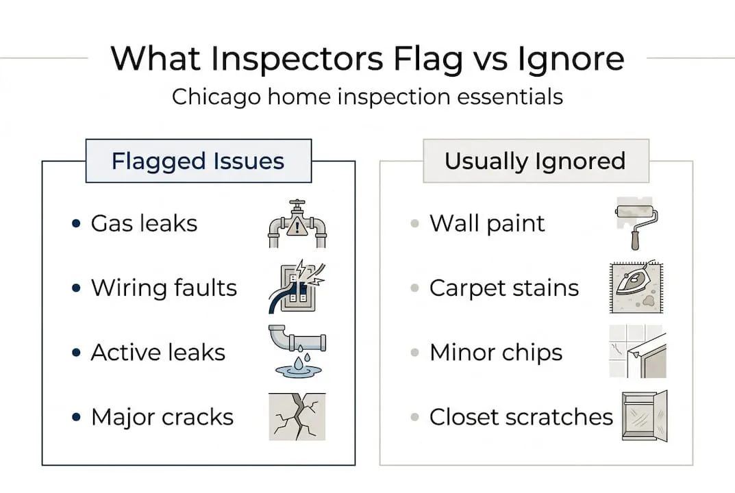Infographic listing Chicago inspection flagged and ignored items