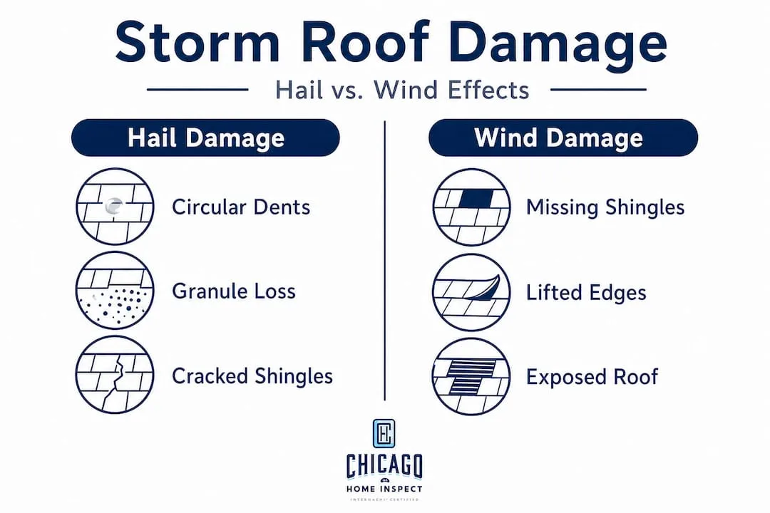 Infographic comparing hail and wind roof damage