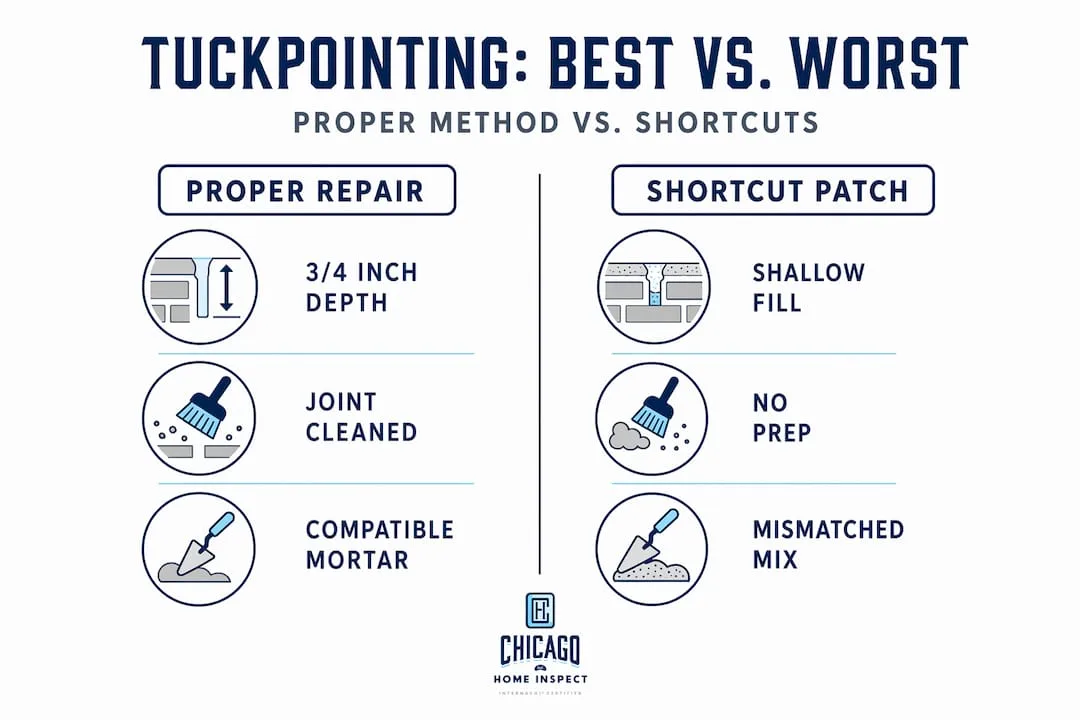 Infographic comparing good vs bad tuckpointing
