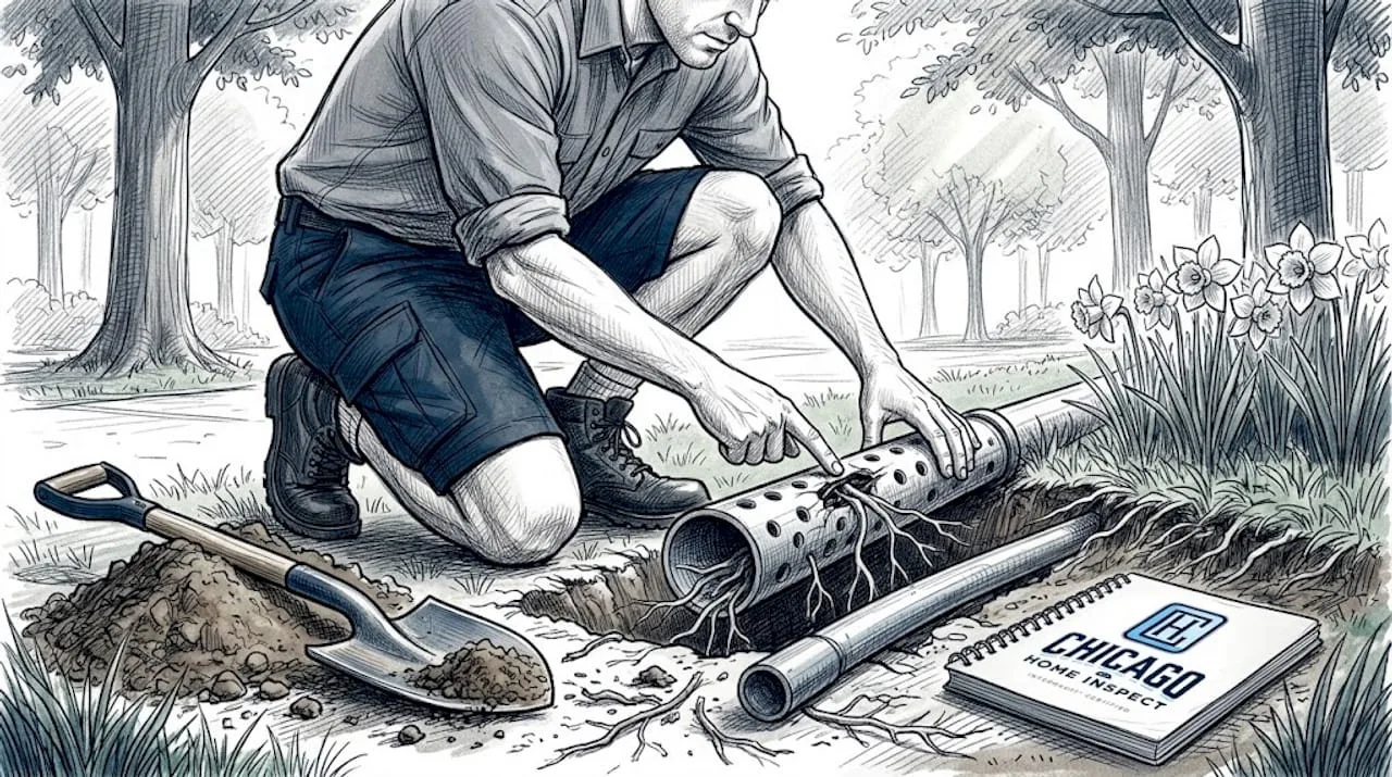 Plumber inspecting root intrusion in drain pipe