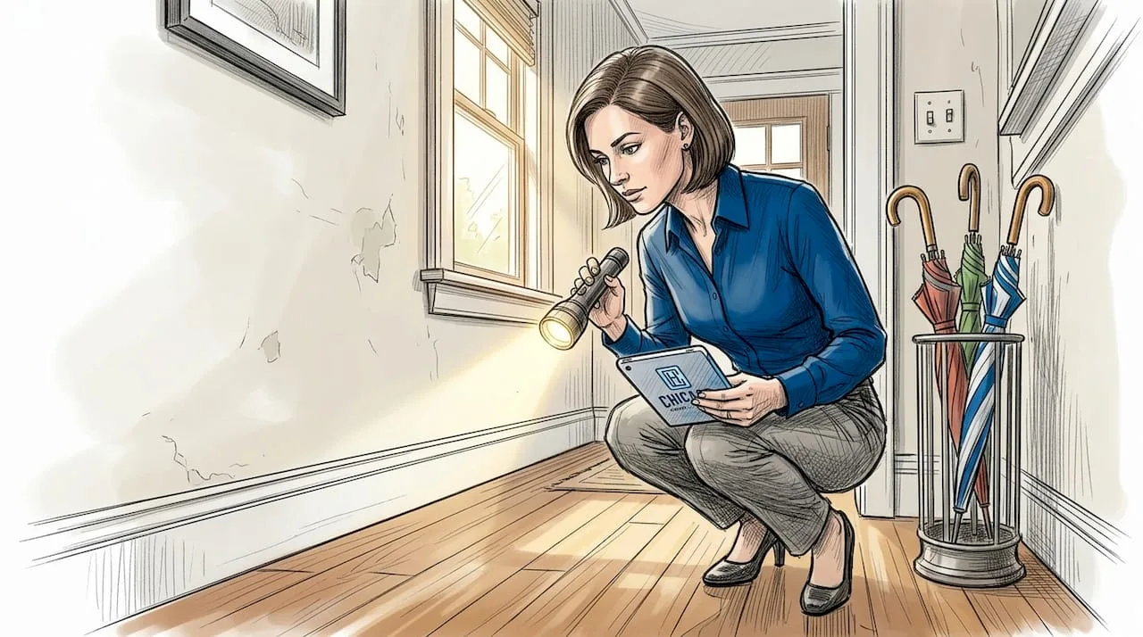 Home inspector checking interior doorway details