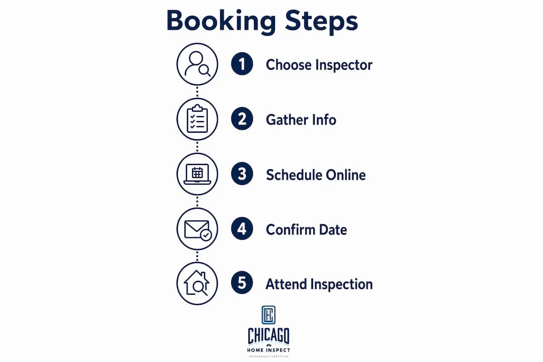 Infographic showing five key steps to book home inspection online