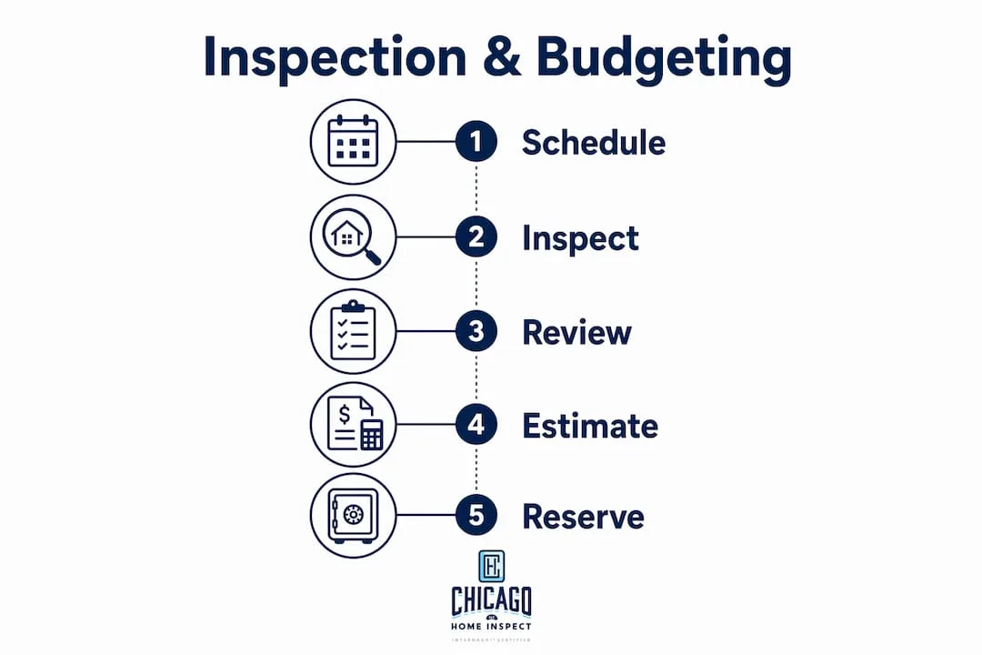 Infographic outlining inspection and repair budgeting steps