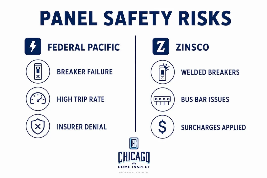 Infographic comparing risks of Federal Pacific and Zinsco panels