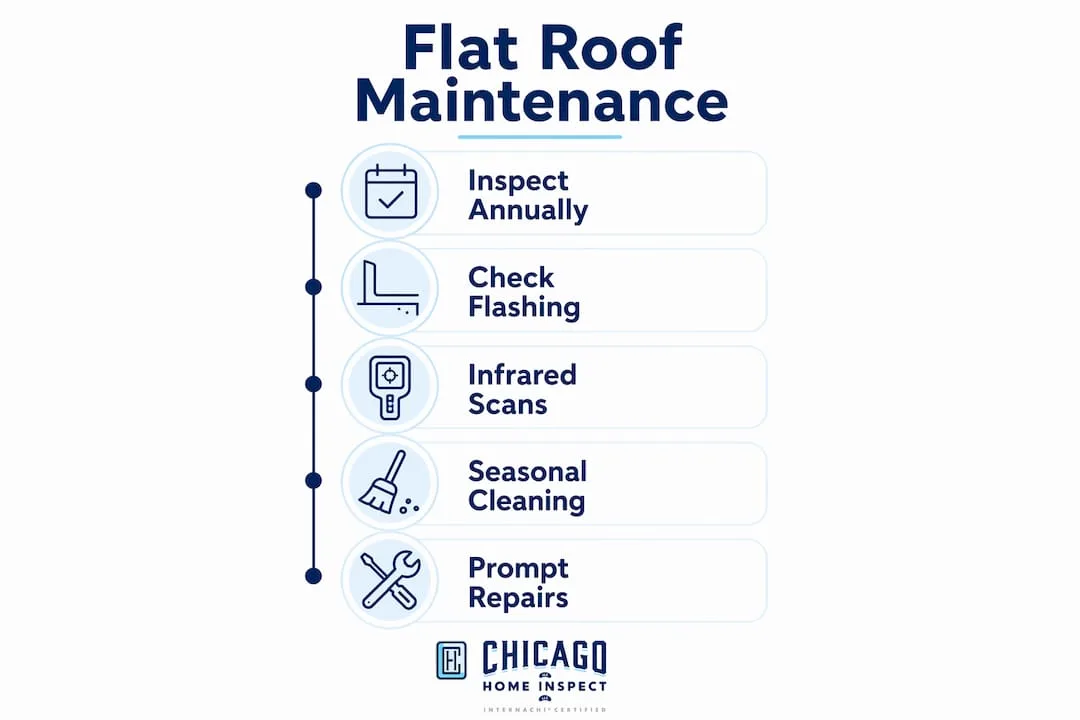 Infographic showing Chicago flat roof maintenance steps