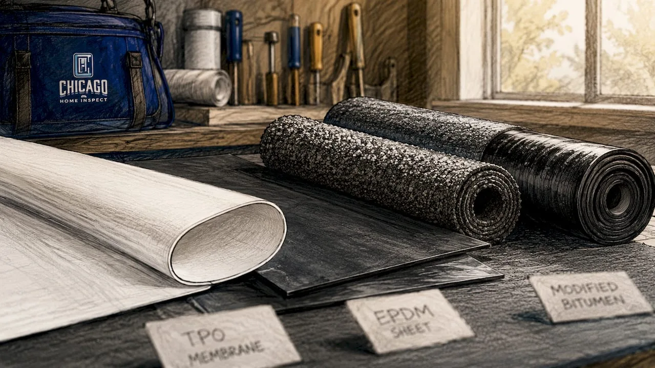 Close-up of flat roofing materials for Chicago
