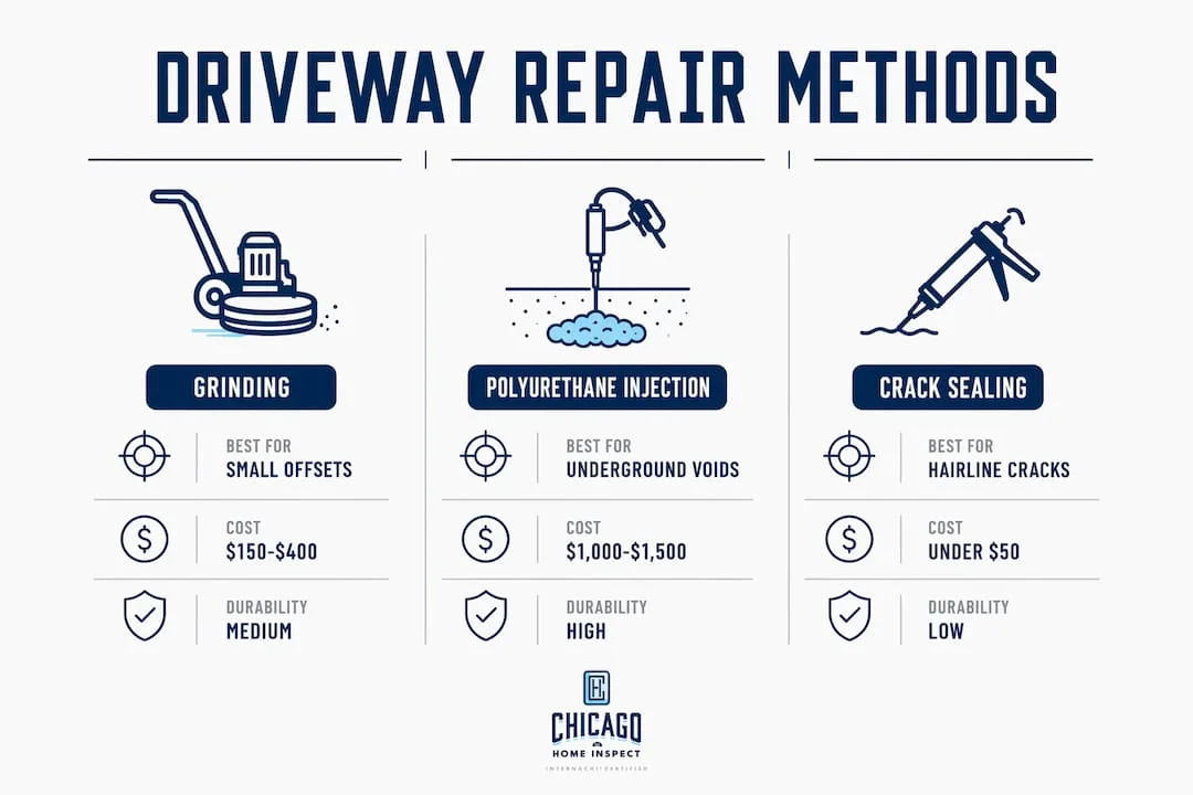 Infographic comparing driveway crack repair methods