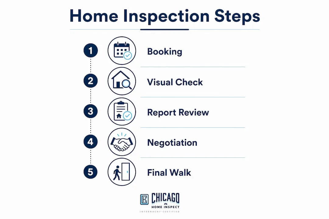 Infographic illustrating home inspection steps for buyers