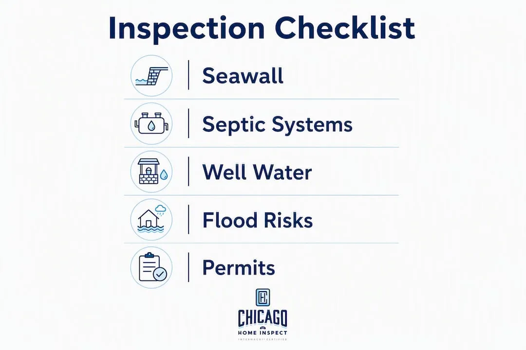 Infographic showing lakefront inspection checklist steps