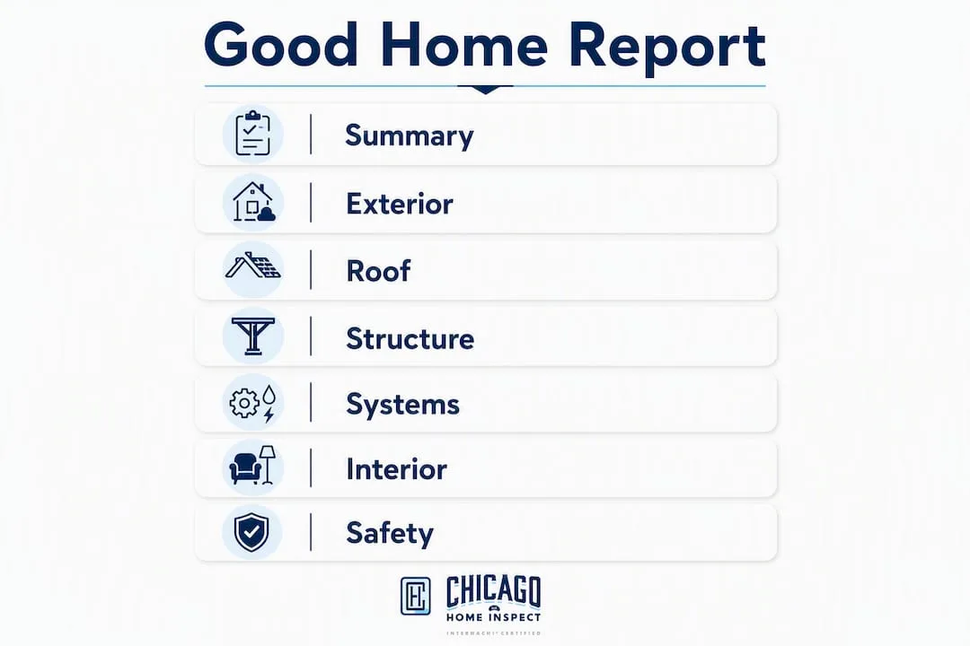 Infographic illustrating main sections of home inspection report