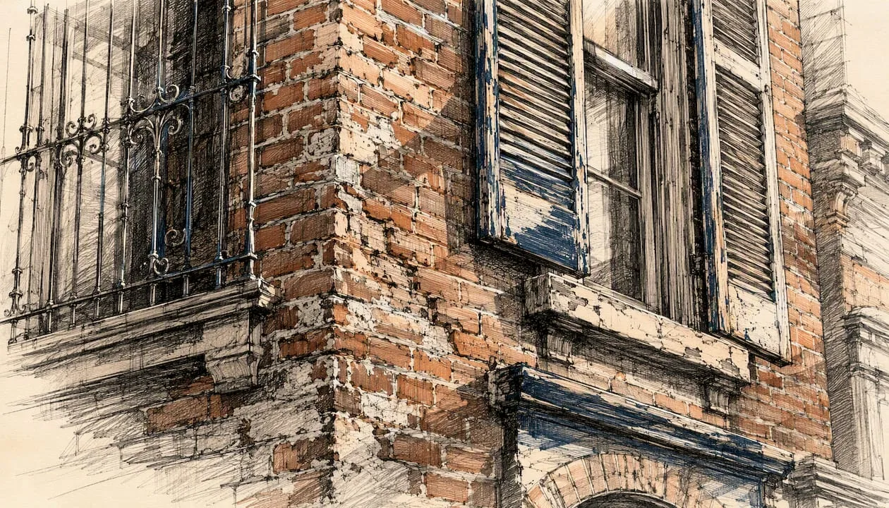 Aging window and masonry details on Chicago home