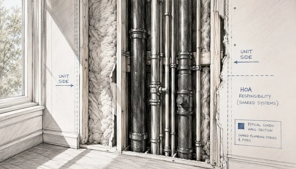 1786844212131 Condo shared plumbing pipes behind wall 1